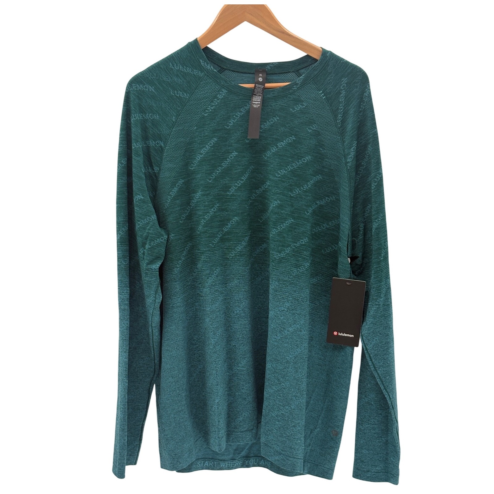 Lululemon Shirt Metal Vent Long Sleeve Men Size Xxl Green All Over Logo New